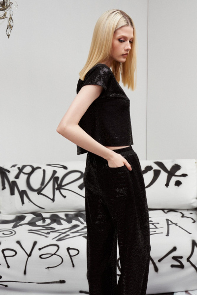 Черные брюки с пайетками из трикотажа для наряда BURVIN 9433-11 - фото 2