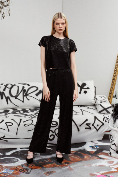 Черные брюки с пайетками из трикотажа для наряда BURVIN 9433-11 - фото 1