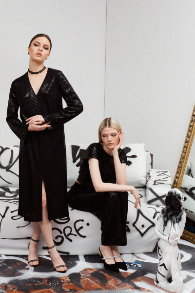 Черное платье из пайеток и трикотажа для наряда BURVIN 9443-81 - фото 3