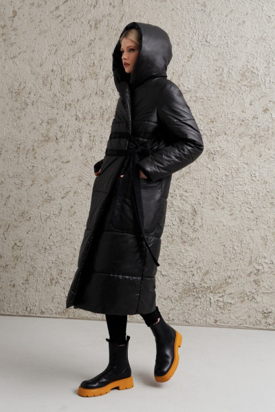 Черное пальто повседневное из плащевой ткани BURVIN 9446-61 - фото 1