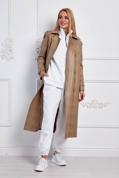 Классический женский плащ из экопремени с поясом и воротником на стойке Azzara 3122 - фото 3