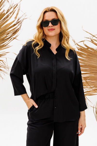 Летний женский костюм из вискозы: блуза и брюки свободного кроя Michel chic 1373 черный - фото 8