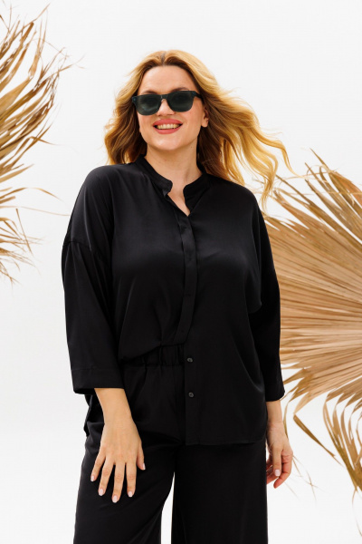 Летний женский костюм из вискозы: блуза и брюки свободного кроя Michel chic 1373 черный - фото 7