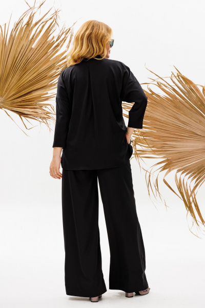 Летний женский костюм из вискозы: блуза и брюки свободного кроя Michel chic 1373 черный - фото 6