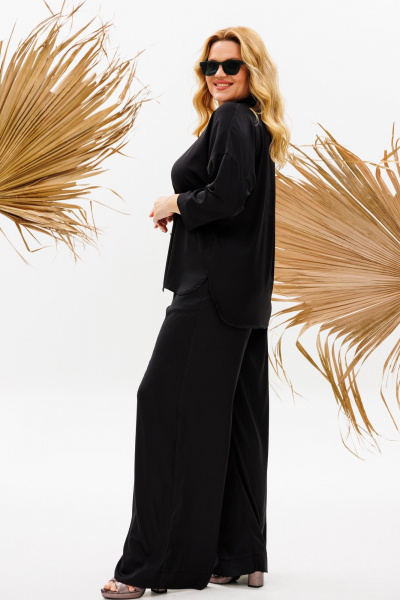 Летний женский костюм из вискозы: блуза и брюки свободного кроя Michel chic 1373 черный - фото 5