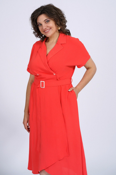 Платье нарядное из текстиля с приталенным силуэтом Пинск-Стиль 150 коралл - фото 8