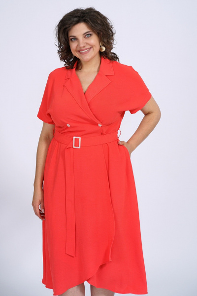 Платье нарядное из текстиля с приталенным силуэтом Пинск-Стиль 150 коралл - фото 7