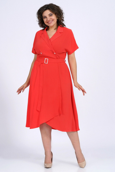 Платье нарядное из текстиля с приталенным силуэтом Пинск-Стиль 150 коралл - фото 4