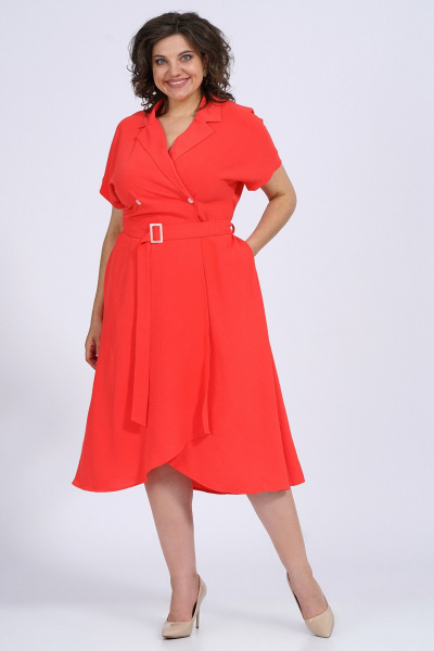 Платье нарядное из текстиля с приталенным силуэтом Пинск-Стиль 150 коралл - фото 2