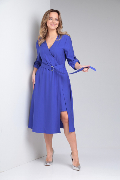Платье летнее из вискозы с двойной юбкой и поясом AMORI 9795 электрик - фото 2