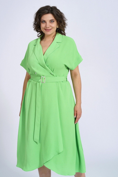 Платье деловое из текстиля с запашком и карманами Пинск-Стиль 150 салатовый - фото 7