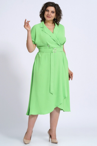 Платье деловое из текстиля с запашком и карманами Пинск-Стиль 150 салатовый - фото 5