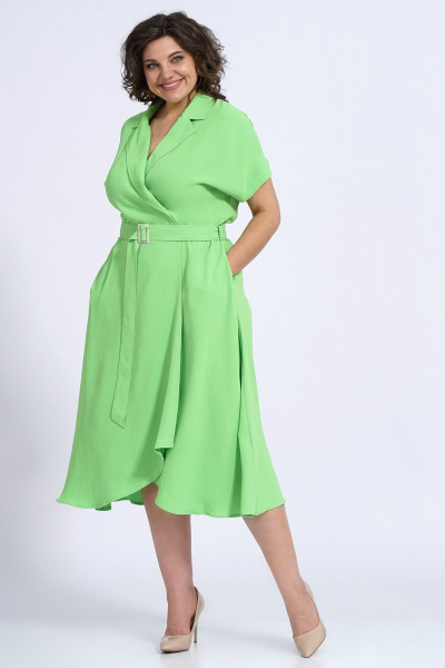 Платье деловое из текстиля с запашком и карманами Пинск-Стиль 150 салатовый - фото 3