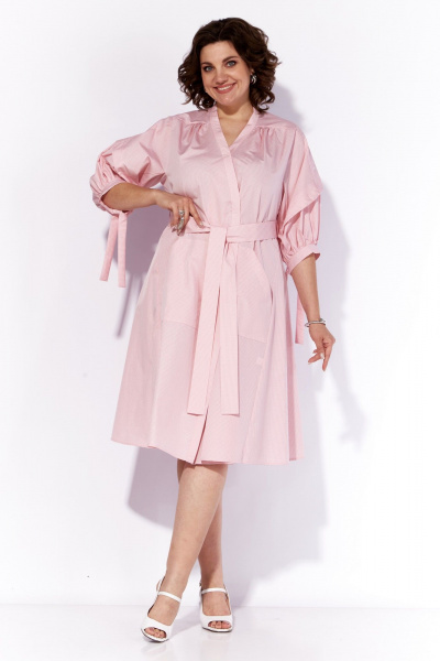 Платье А-силуэта с запахом и приталенным поясом Anna Majewska 1539Pink - фото 1