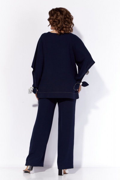 Костюм летний с блузой и широкими полосатыми брюками Anna Majewska А130 темно-синий - фото 7