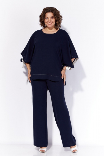 Костюм летний с блузой и широкими полосатыми брюками Anna Majewska А130 темно-синий - фото 1