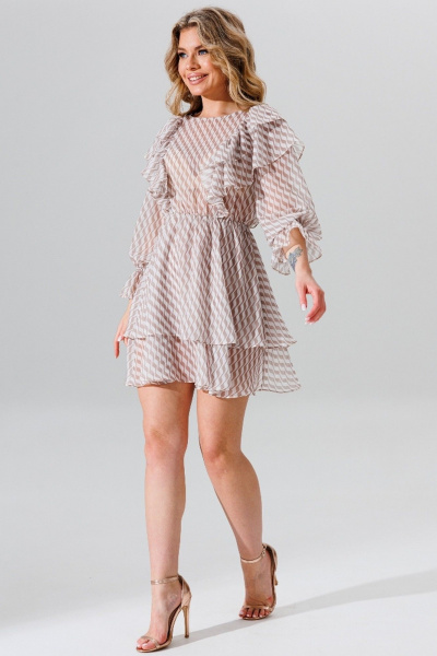 Легкое платье из шифона с воланами и резинкой Faufilure C1653 бежевый - фото 2