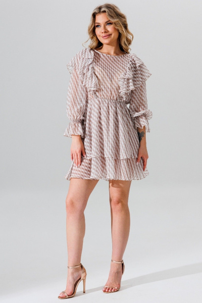 Легкое платье из шифона с воланами и резинкой Faufilure C1653 бежевый - фото 1