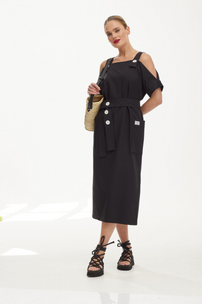 Льняной сарафан с вискозой для летних прогулок Твой имидж 1841 черный - фото 12