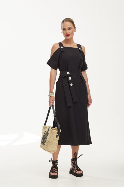 Льняной сарафан с вискозой для летних прогулок Твой имидж 1841 черный - фото 1