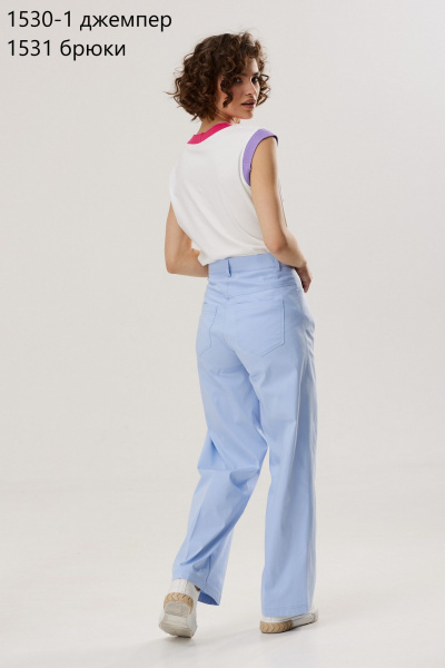 Голубые брюки из хлопкового материала завышенной посадки NiV NiV fashion 1531 - фото 13