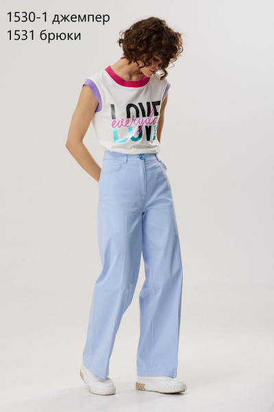 Голубые брюки из хлопкового материала завышенной посадки NiV NiV fashion 1531 - фото 12