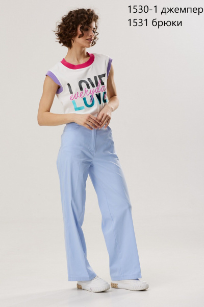 Голубые брюки из хлопкового материала завышенной посадки NiV NiV fashion 1531 - фото 10