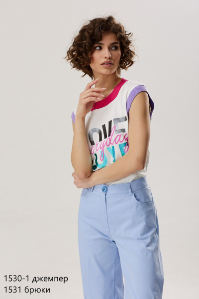 Голубые брюки из хлопкового материала завышенной посадки NiV NiV fashion 1531 - фото 9