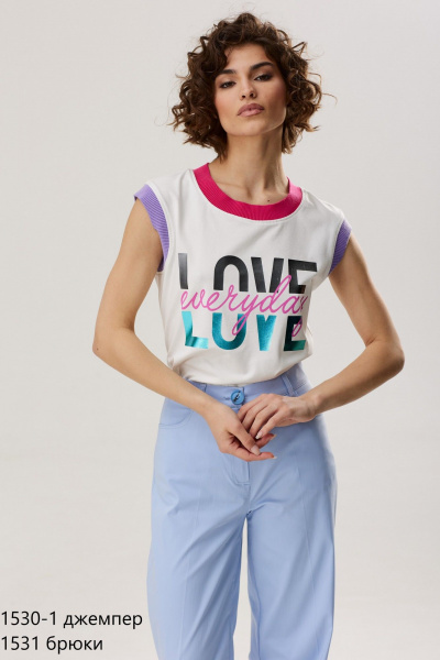 Голубые брюки из хлопкового материала завышенной посадки NiV NiV fashion 1531 - фото 8