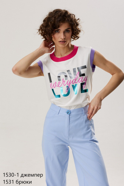 Голубые брюки из хлопкового материала завышенной посадки NiV NiV fashion 1531 - фото 7