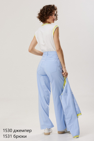 Голубые брюки из хлопкового материала завышенной посадки NiV NiV fashion 1531 - фото 6
