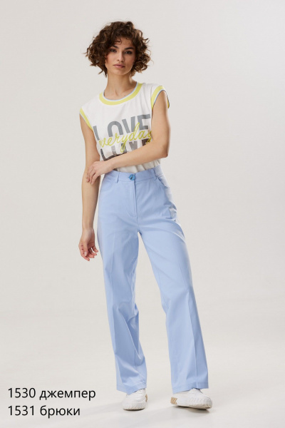 Голубые брюки из хлопкового материала завышенной посадки NiV NiV fashion 1531 - фото 2