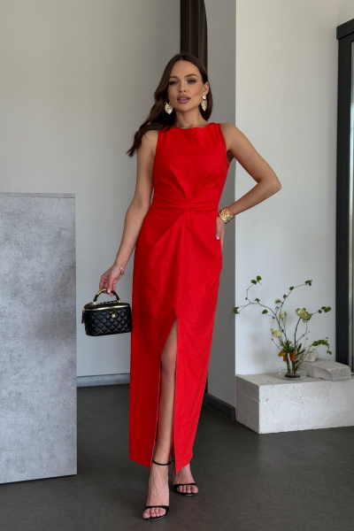 Платье с диагональными складками и завязками в стиле лето Dilana VIP 2035 красный - фото 9