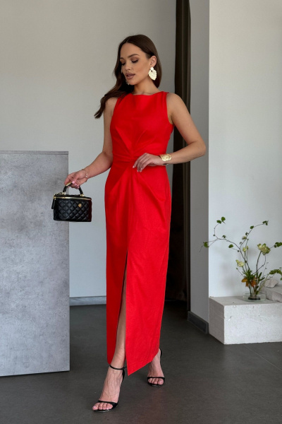 Платье с диагональными складками и завязками в стиле лето Dilana VIP 2035 красный - фото 8