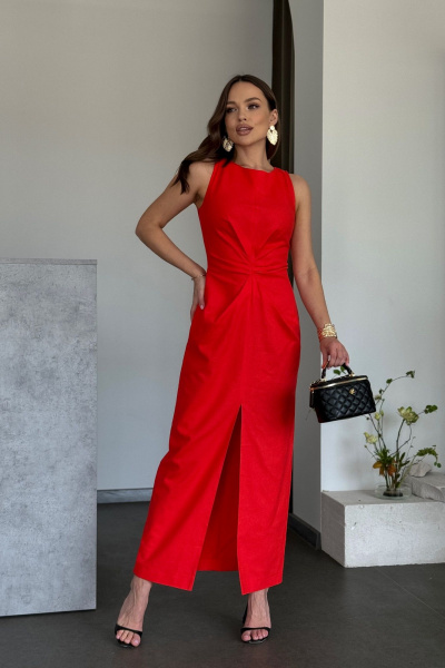 Платье с диагональными складками и завязками в стиле лето Dilana VIP 2035 красный - фото 7