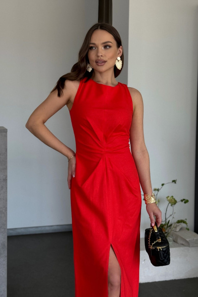 Платье с диагональными складками и завязками в стиле лето Dilana VIP 2035 красный - фото 6