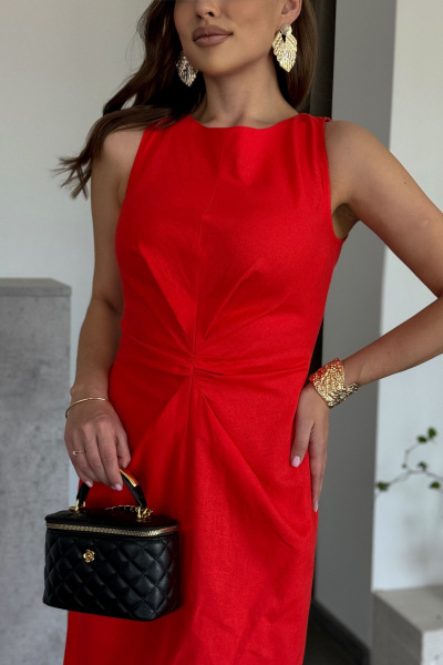 Платье с диагональными складками и завязками в стиле лето Dilana VIP 2035 красный - фото 4
