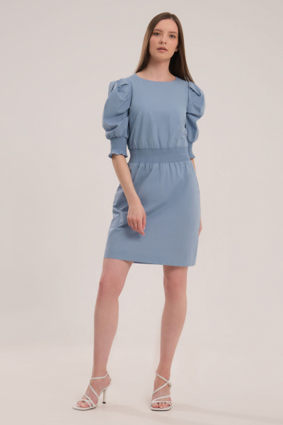 Платье летнее полуприлегающее с рукавами-фонариками Панда 45887z голубой - фото 1