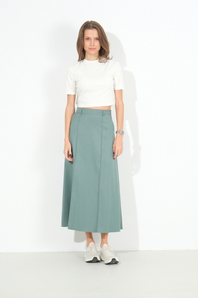 Демисезонная трапециевидная юбка-миди из костюмной ткани Luitui R2017 нефритовый - фото 1