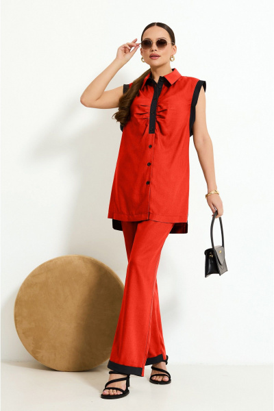 Летний комплект из блузы без рукавов и брюк Lissana 4925 коралл - фото 1