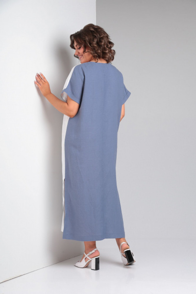 Летнее длинное платье из льна с карманами и бахромой Rishelie 948 светлый_джинс - фото 2