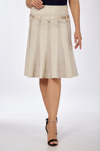 Летняя юбка на подкладке и с отделкой из лент и колец Klever 276 бежевый - фото 8