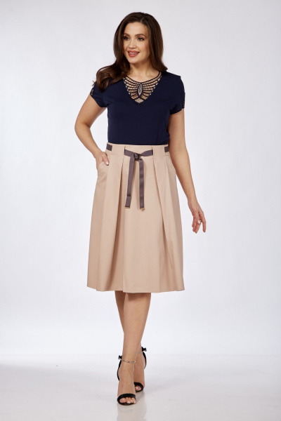 Демисезонная юбка из экокожи с складками и карманами Klever 225 пыльный_розовый - фото 6