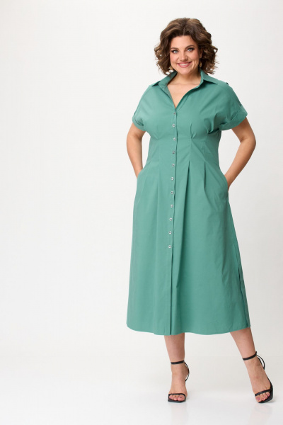 Летнее платье на линию талии с карманами и пуговицами Bonna Image 903 зеленый - фото 5