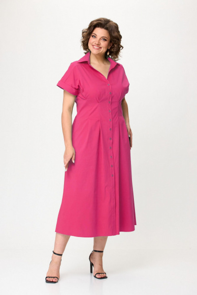 Летнее платье из хлопка с складками и карманами Bonna Image 903 малиновый - фото 1