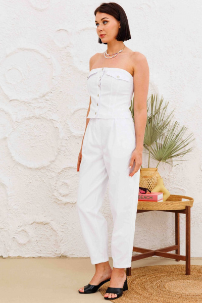 Белые летние брюки слоучи с накладными карманами и гульфиком AURA otd 4139 белый - фото 4