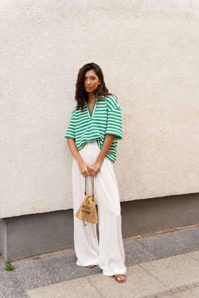 Белые прямые брюки из струящейся ткани на резинке ANNETE A1258 - фото 7