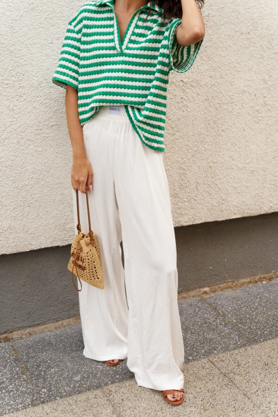 Белые прямые брюки из струящейся ткани на резинке ANNETE A1258 - фото 5