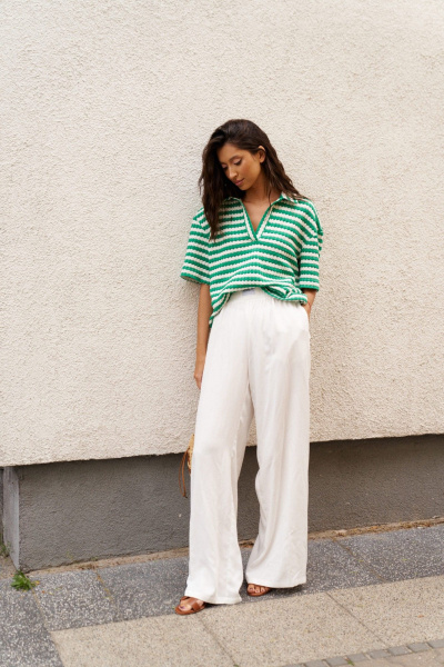 Белые прямые брюки из струящейся ткани на резинке ANNETE A1258 - фото 1