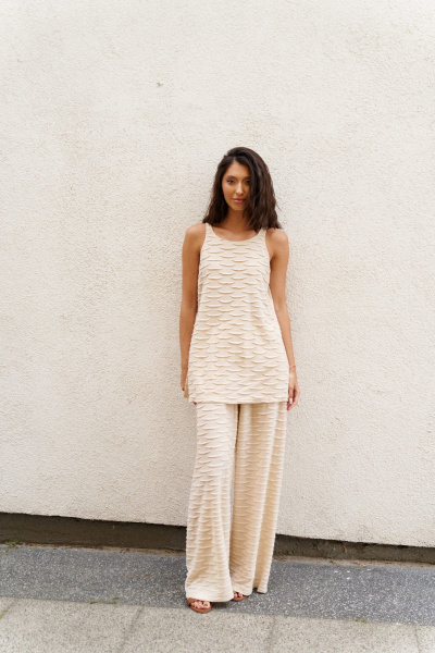 Бежевые брюки из текстиля для повседневной носки ANNETE A1262 - фото 4